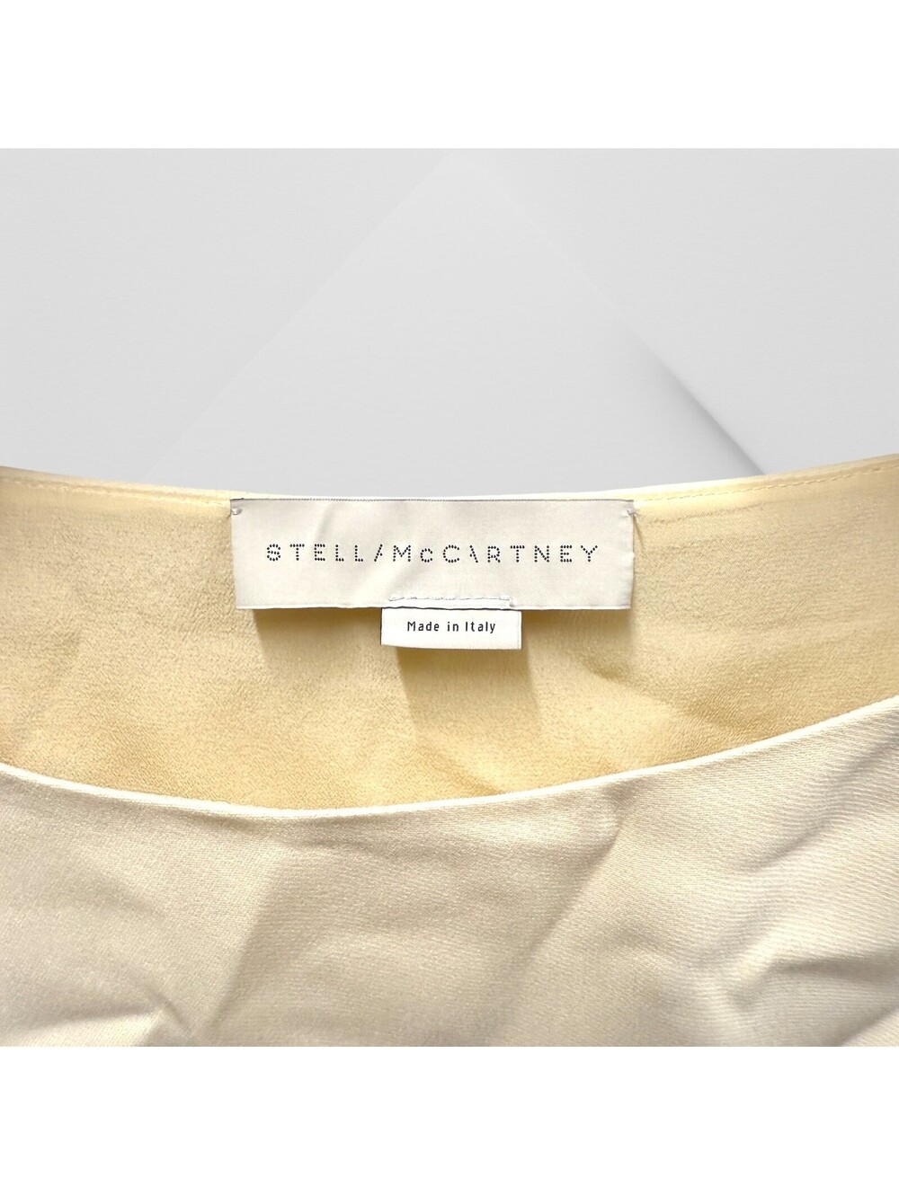 Stella McCartney Cream Crepe 40 IT 19.5x18 Rayon blend Top Tshirt Ivory Navy - Picture 11 of 12